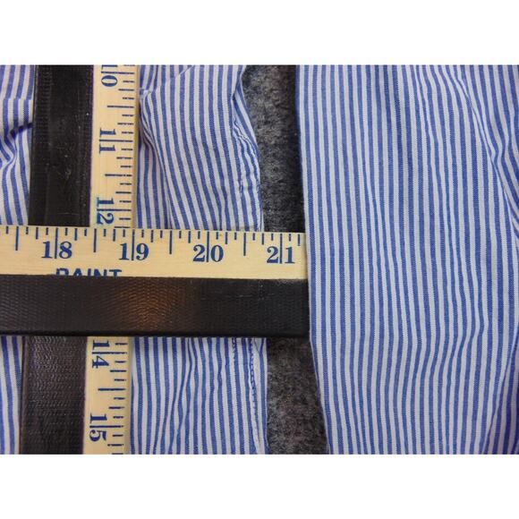 Cotton & Silk Shirt Mens Large 43 Blue White Striped Long Sleeve‎ Button Front - Picture 7 of 9